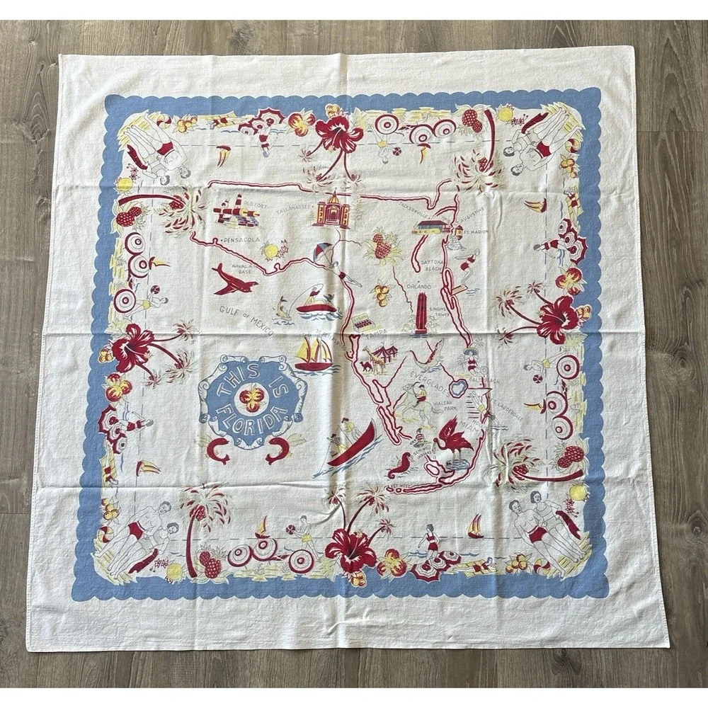 Vintage Florida Souvenir Map Tablecloth 48